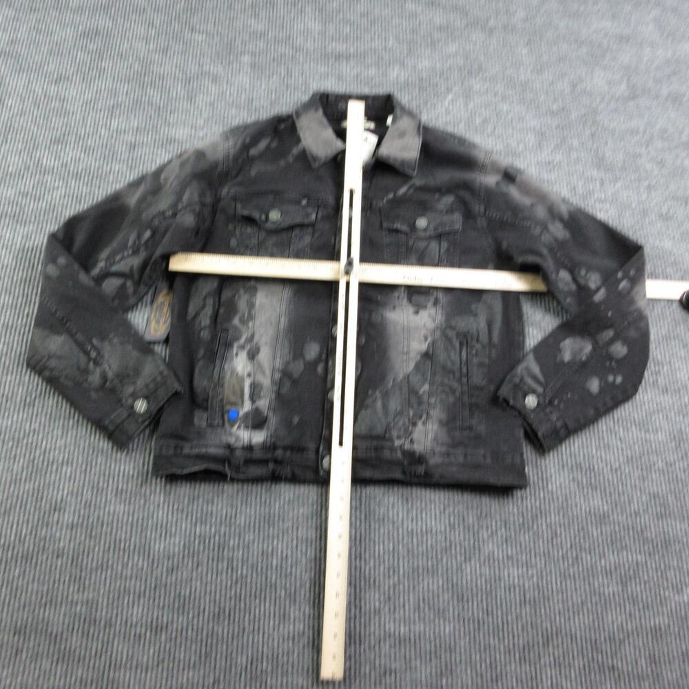 FWRD Denim Jacket Mens XL Black Biker Collared Pockets Stretch Button Tags NWT - Picture 3 of 16